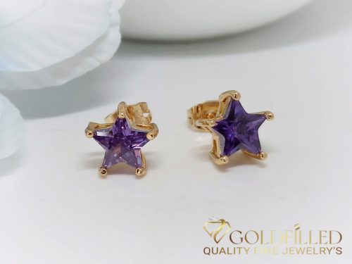 Gold-Filled Antiallergenic Stud Earring with Purple Stone 9 mm 18K Color