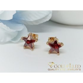   Gold-Filled Antiallergenic Stud Earring with Red Stone 9 mm 18K Color