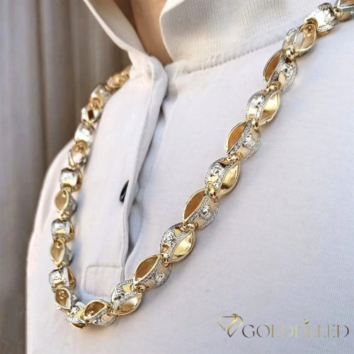 Gold-Filled Antiallergenic Luxury Barakka Necklace 60 cm Long and 11 mm Wide (120g) 14K Multicolor color