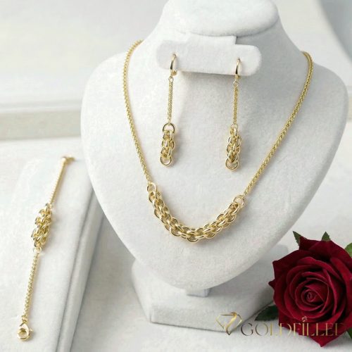 Gold-Filled Antiallergenic Necklace 45cm/2-7mm + Bracelet 19cm + Earrings 14K Color